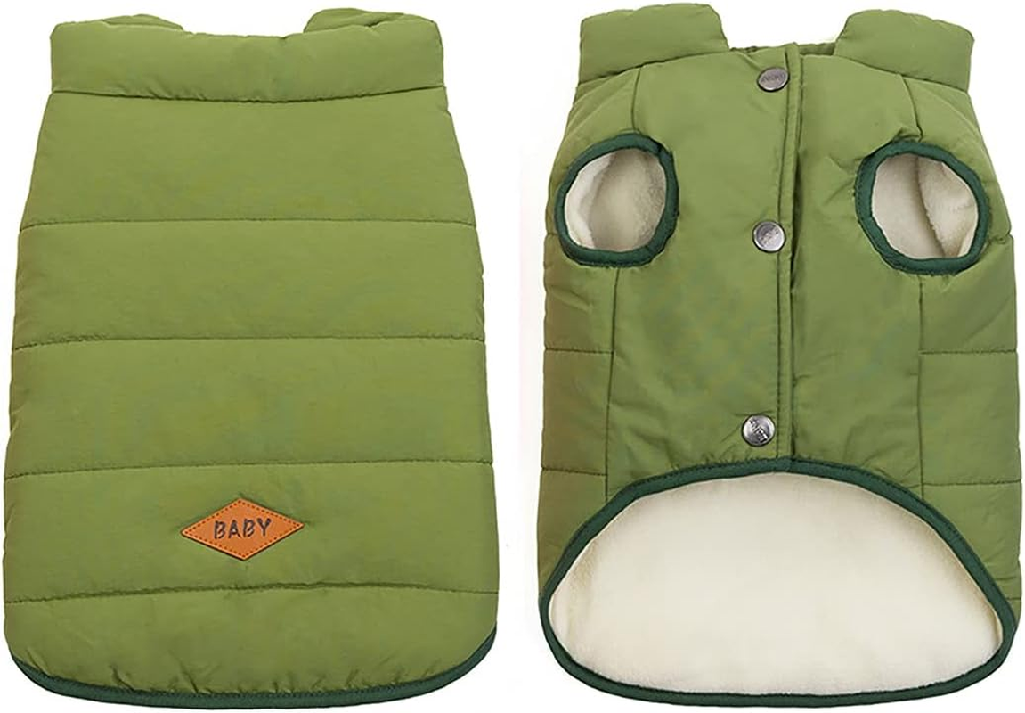 Izefia Dog Coat Cold Weather Coat Windproof Jacket Fleece Warm Dog Vest Winter Thick Clothes Dog Coat for Small Dog Bulldog Medium Cat 1C-Green S image number 1