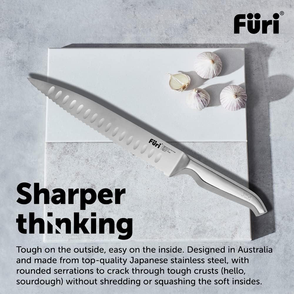 Furi Pro Chef'S Bread Knife 23Cm, 9 1/16", Long Stainless Steel Blade with Rounded Serrations for Effortlessly Slicing Large Loaves without Tearing, Reverse-Wedge Handle, 25-Year Guarantee, Silver image number 2