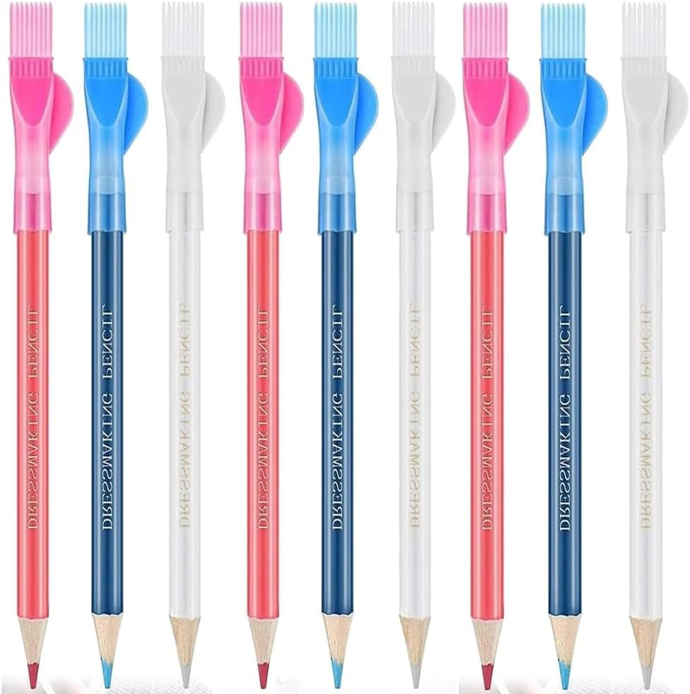 Walquicks 9 Pcs Fabric Marking Pencil Colors Pencils, Tailor Pen Tailors Marking and Tracing Tool Sewing Fabric Hand Colors Pencil Pencil with Brush for Sewing Craft Mark on Wood, Plastic, Etc image number 6
