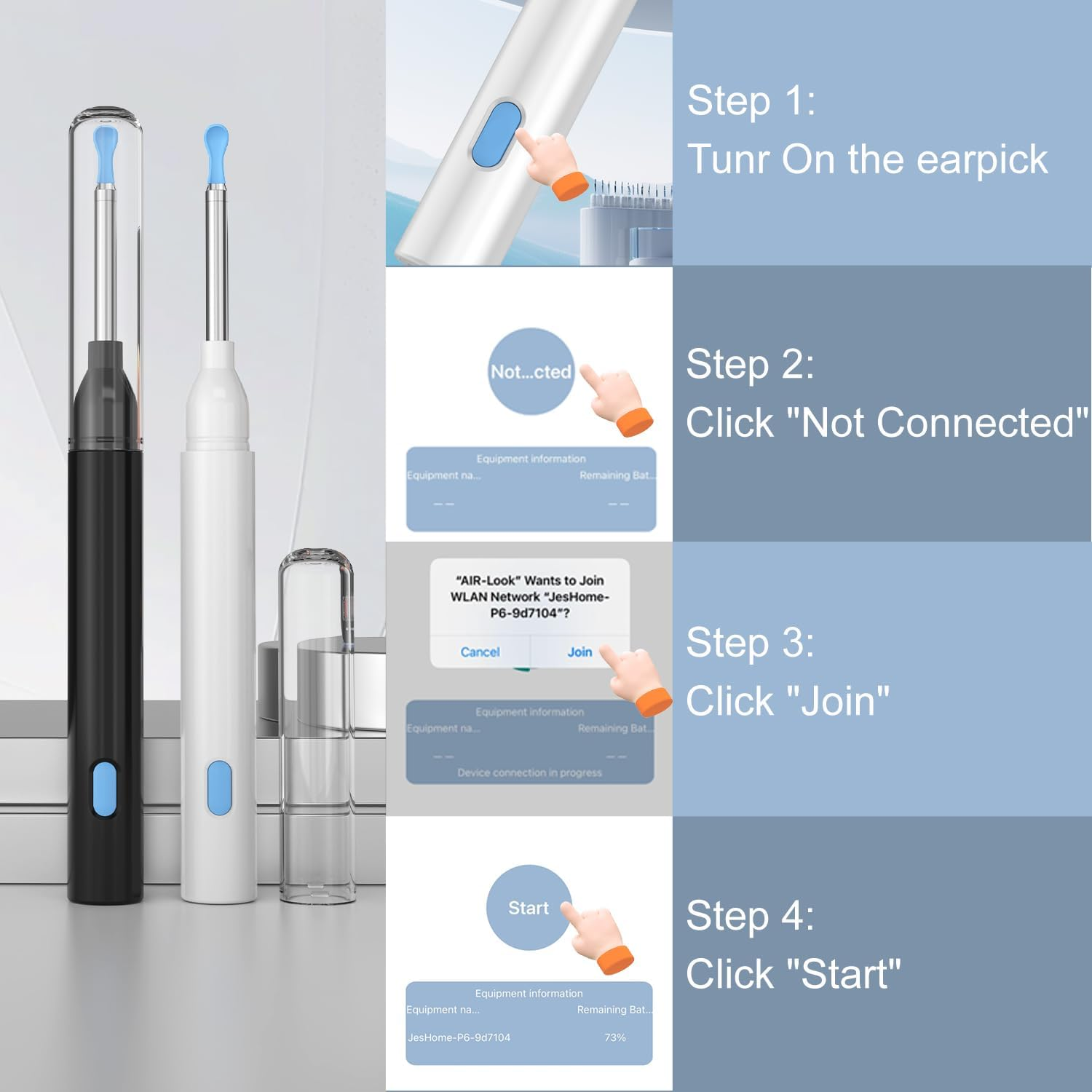 Ear Wax Removal Tool with 1080P Camera - FDA Eligible Ear Cleaner with Camera, Ear Camera Wax Removal with 6 LED Lights, 6 Spoons - Ios & Android-Compatible Earwax Removal Kit with Camera for Adults & Kids (Black) - White image number 5