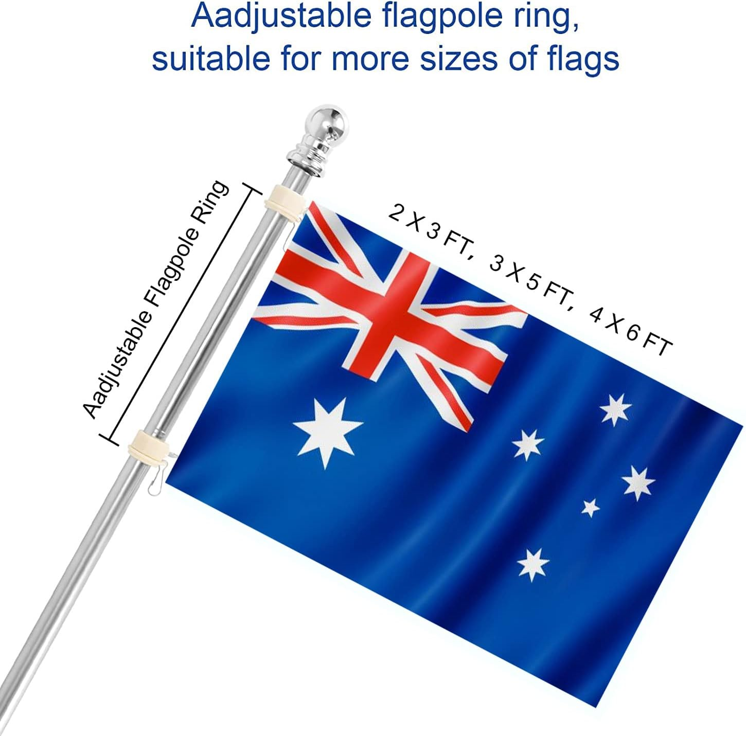 Yotsuba 6 FT Telescoping Flagpole Kit Holder Set- Adjustable Aluminum Flag Pole for Yard, Garden, Wall, Truck | Easy Install, Rust-Resistant, Includes Holder & Hardware image number 4