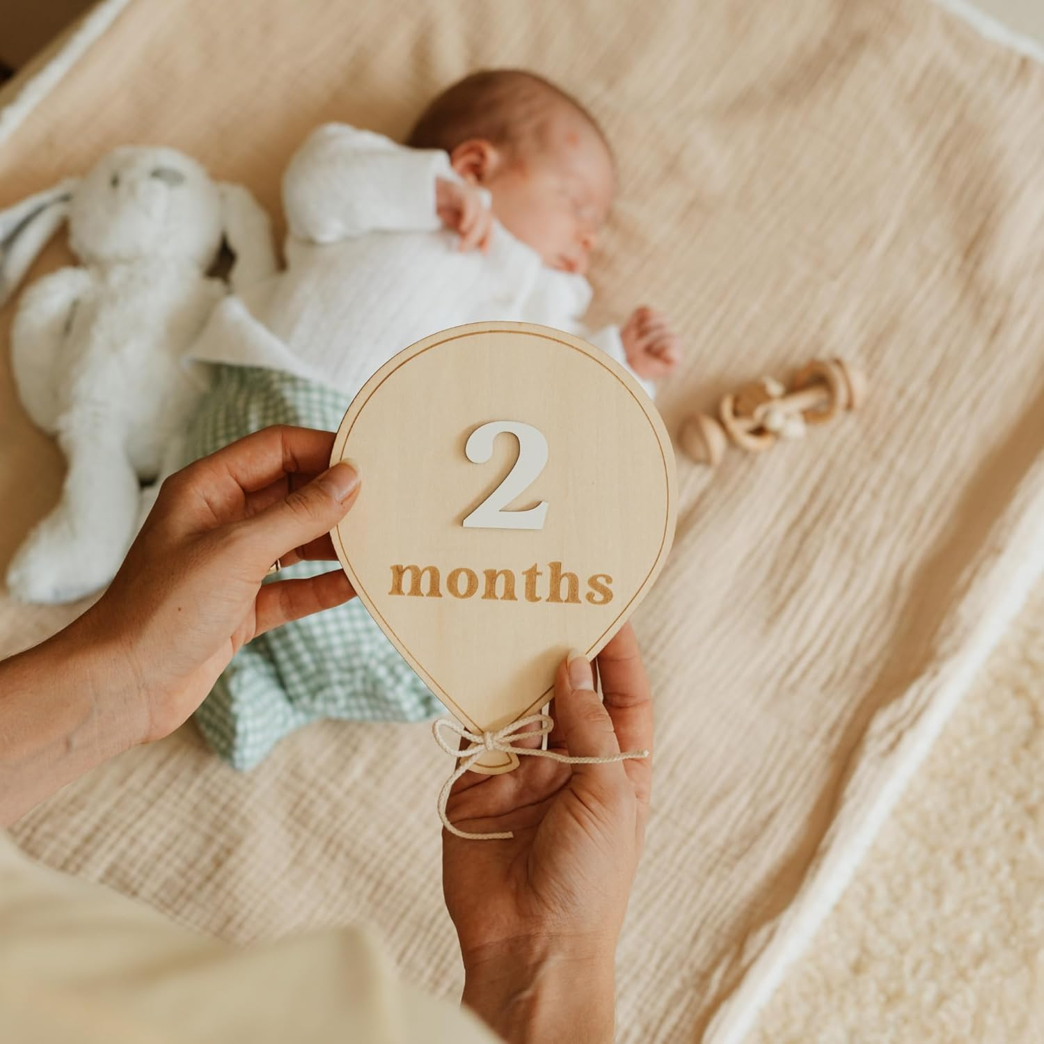 Beautiful Baby Monthly Milestone Cards - the Perfect Wooden Discs for Adorable Milestone Pictures of Your Newborn - 2X Reversible Balloon Signs with Interchangeable Numbers Make a Great Shower Gift image number 3