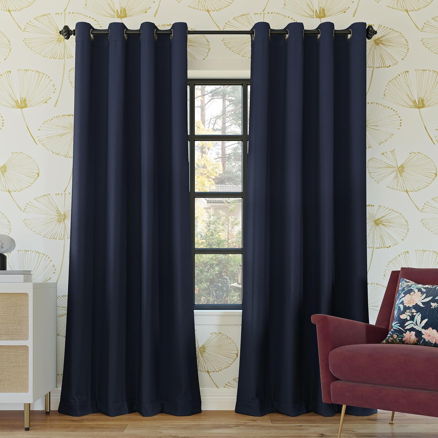 Sun Zero Nordic 2-Pack Theater Grade Noise Reducing Extreme 100% Blackout Grommet Curtain Panel Pair, 52" X 54, Navy Blue image number 4