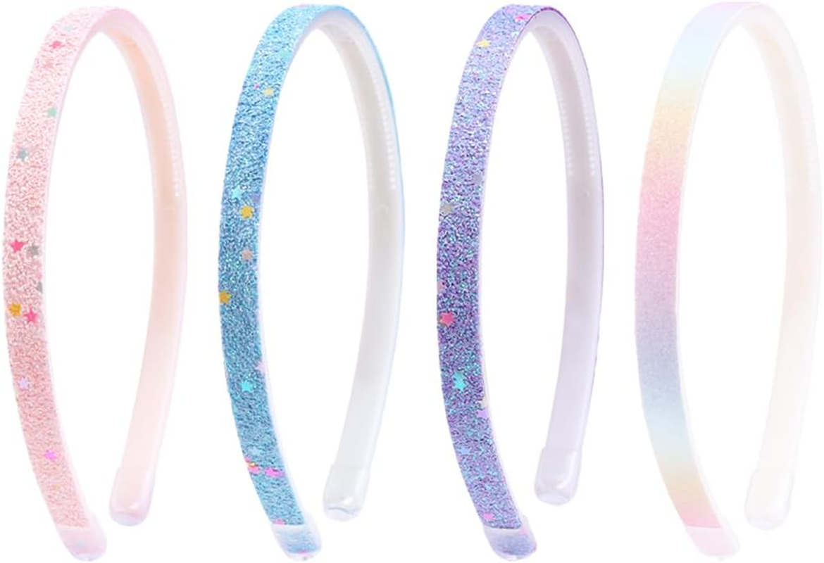 Pack of 4 Glitter Headbands, Colourful Hair Accessories, Headbands, Glitter Rainbow Hair Bands, Glitter Girls Headbands, Sequins Hair Accessories for Children Women image number 2