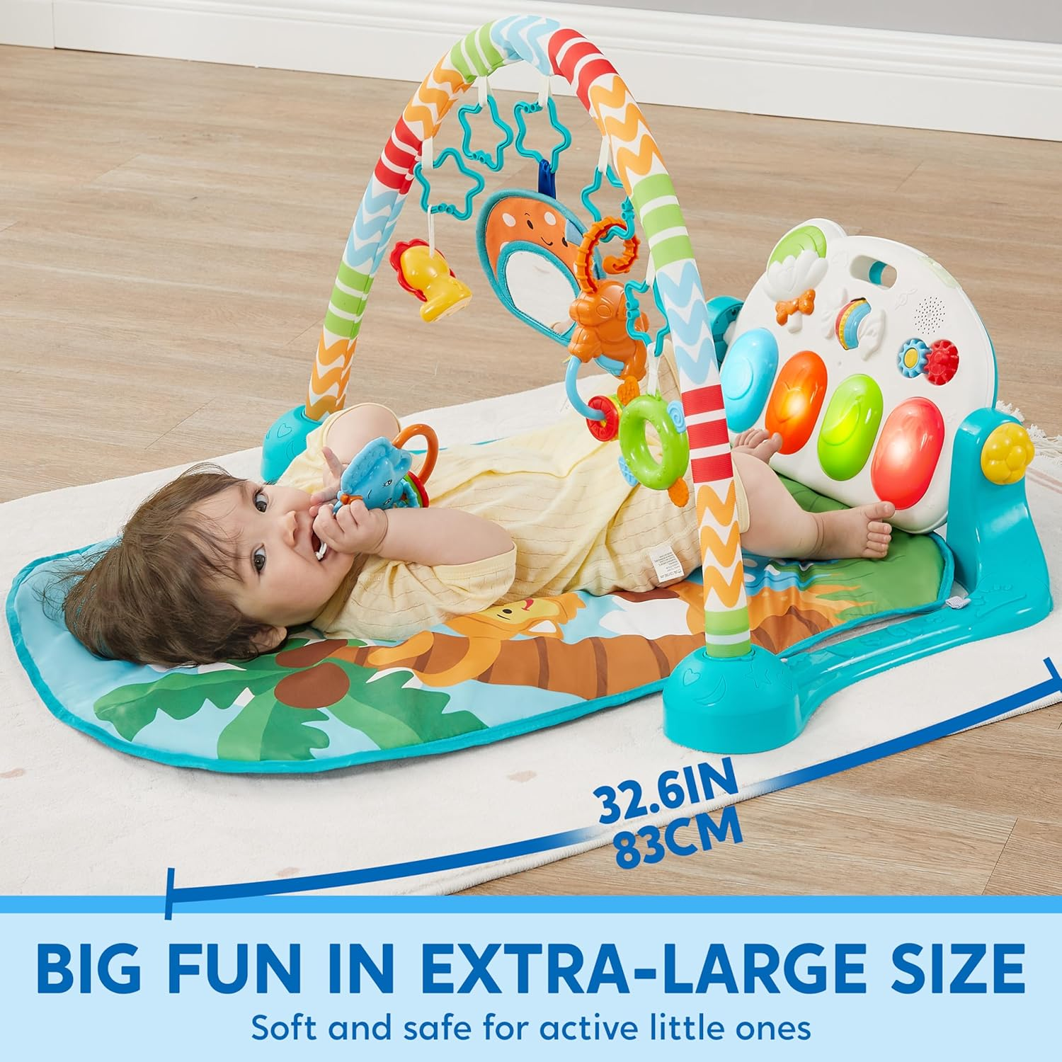 SYNCFUN Baby Play Mat, Tummy Time Mat Toys, Baby Musical Learning Toys 0-6 Months, Adorable Animal-Themed Play Gym with Piano Panel, Newborn Gifts for 0-3 6 9 12 Months image number 5