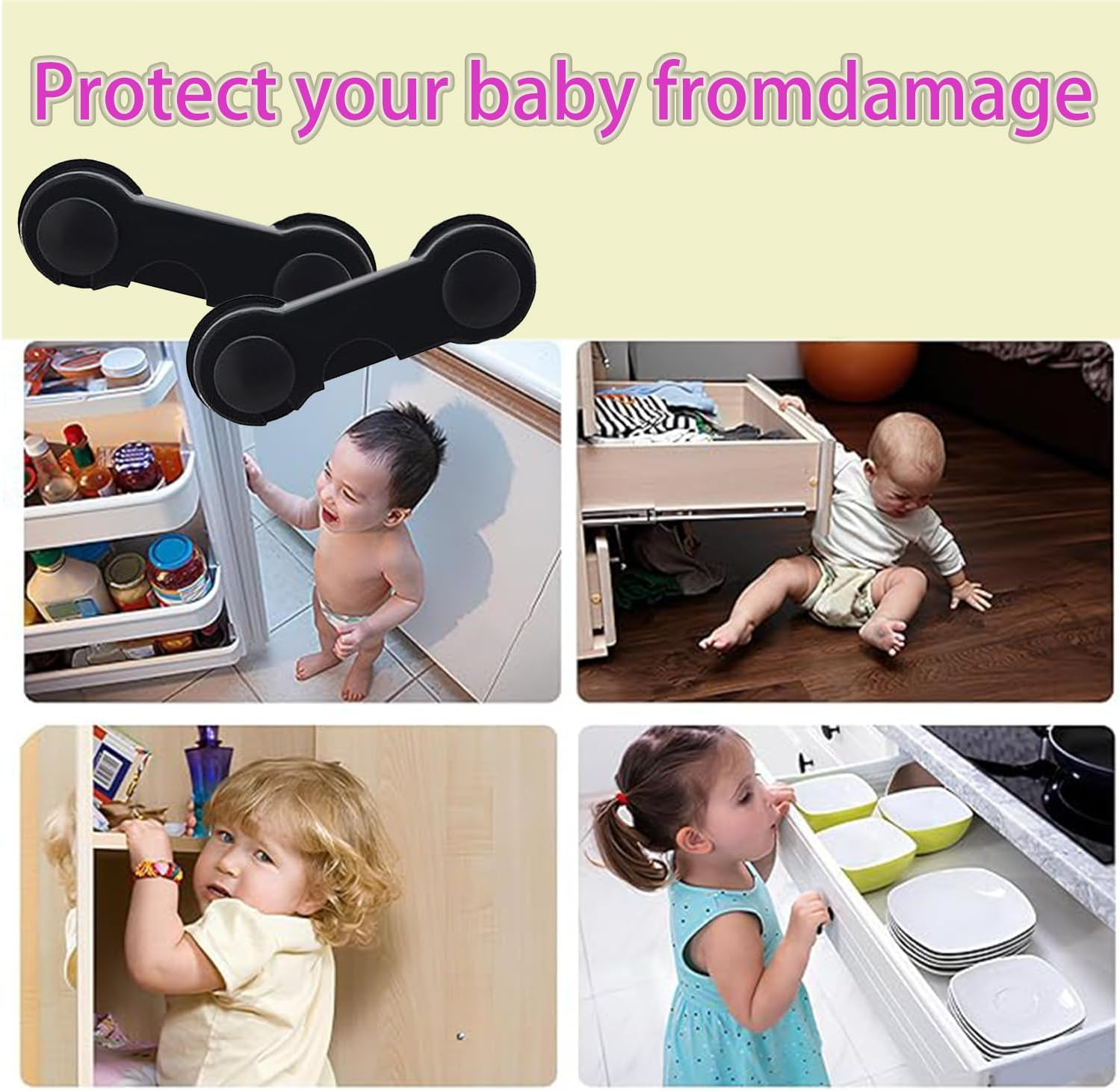 Roczential 10 Pack Cabinet Locks for Babies, Uandhome Child Safety Locks Drawer Locks Baby Proofing Baby Cabinet Safety Latches Kitchen System with Strong Adhesive Tape