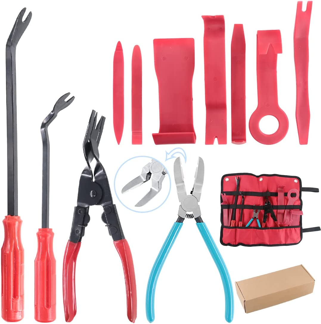 Glarks 11Pcs Auto Trim Removal Tool Kit, Universal Car Panel Trim Upholstery Rivets Clip Puller Plier Fastener Remover Automotive Door Panel Trim Removal Tool for Car Door Panel Dashboard image number 3