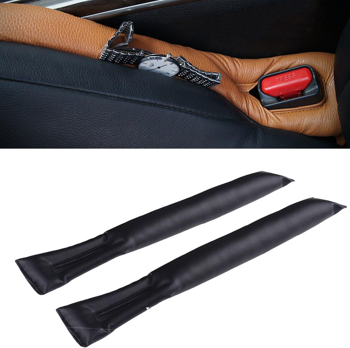 Car Seat Gap Filler, Two Piece Leather General Motors Gap Plug,Flexible Gap Filler between Car Seat and Console,Used to Prevent Things from Falling Off(Black) image number 3