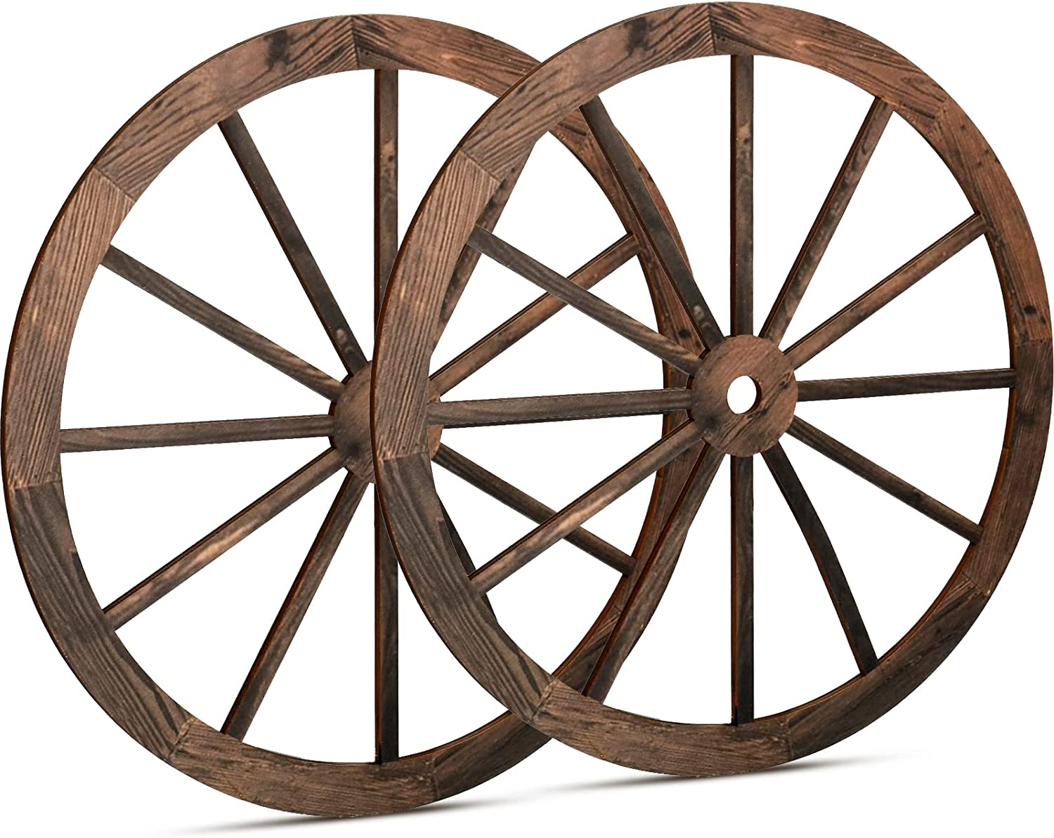 2 Pcs Wagon Wheel Decor Wooden Western Cowboy Party Decorations Vintage Rustic Wagon Wheel Wood Cartwheel Decor for Bar Garage Indoor Outdoor (Brown,12 Inch) image number 2