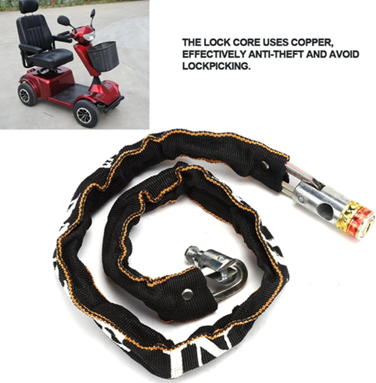 Mobility Scooter Accessories, 80Cm/31.5In Electric Scooter Lock, Bike Chain Lock with 2 Keys, Chain and Padlock for Motorcycle image number 6