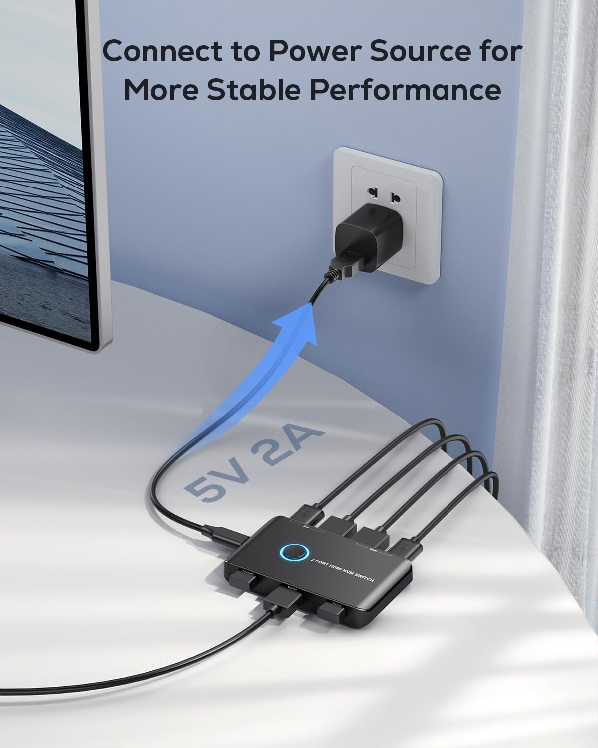 KVM Switch HDMI 2 Port Box,Ablewe USB and HDMI Switch for 2 Computers Share Keyboard Mouse Printer and One HD Monitor,Support UHD 4K@60Hz,With 2 USB Cable and 2 HDMI Cable image number 1