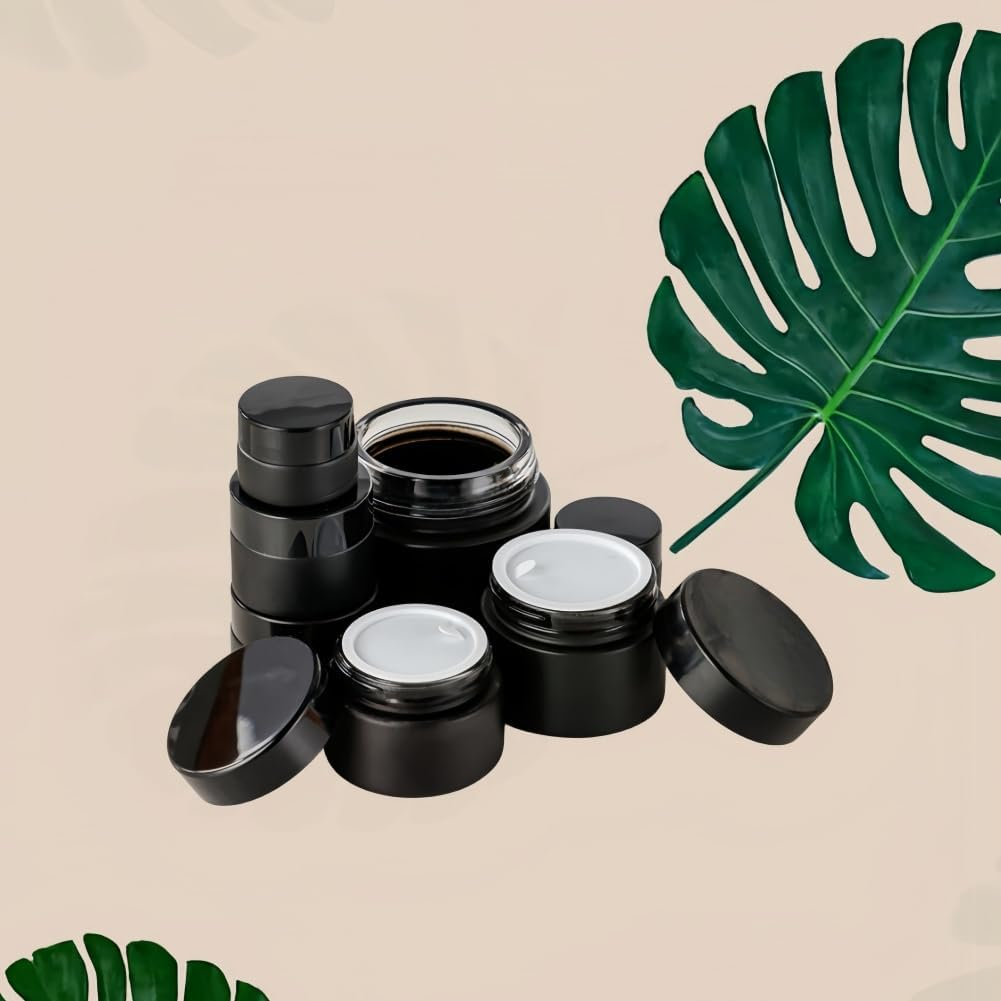 6 Pack Black Glass Jars with Lids & Inner Liners,5/10/15/20/30/60 Gram Small Glass Jar Travel Size Containers,Empty round Cosmetic Containers for Cream,Lotion,Powder,Lip Balms,Eye Creams image number 4