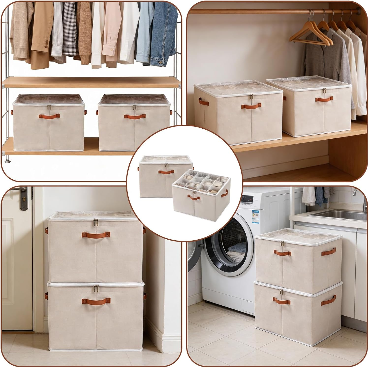 2Pcs Shoe Organizer, Clear Shoe Storage Box, Fits up to 16-32 Pairs, Foldable Shoe Box, Fabric Shoe Storage Bins with Clear Cover, Home Storage & Organisation image number 5