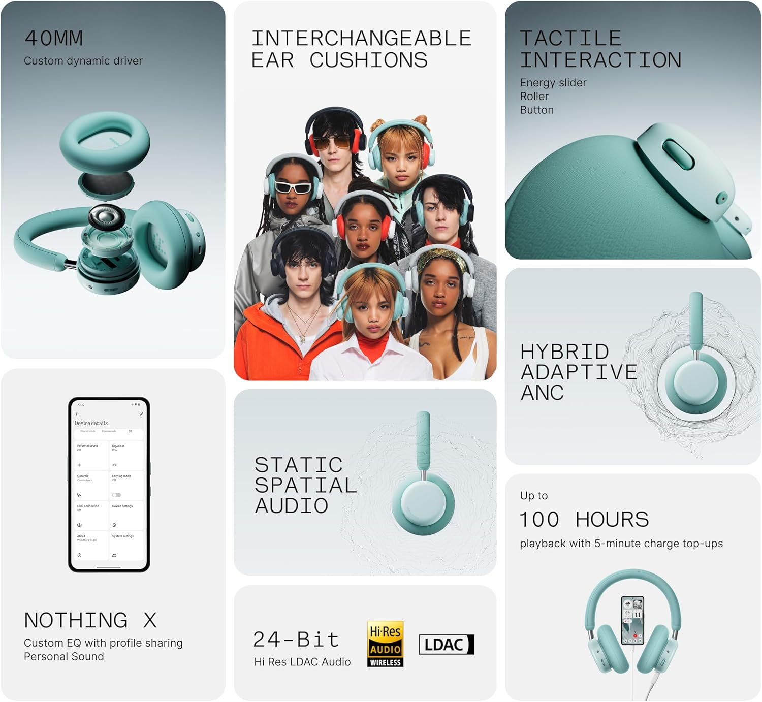 CMF Headphone Pro - Bluetooth Wireless over Ear Headphones, Active Noise Cancelling Ear Headset, up to 100 Hours of Battery Life, Hi-Res LDAC, Bass&Treble Slider, Custom Eq&Spatial Audio, Dark Grey image number 5