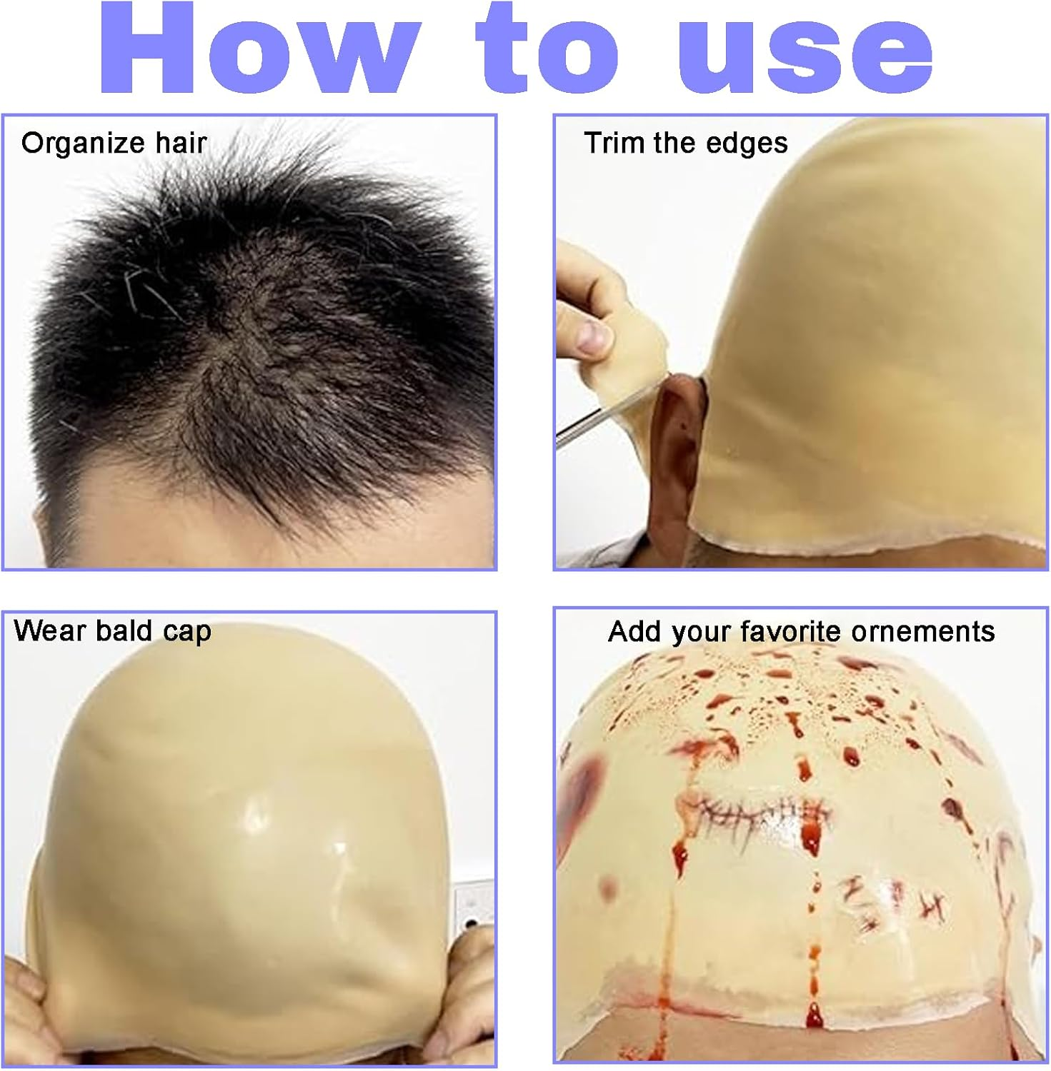 Bald Cap, Latex Bald Cap Pitbull Cosplay for Adults & Kids &ndash; Thick Elastic Fake Scalp Wig Hat for Halloween Costume Makeup, Smooth Nude Head Cover image number 5