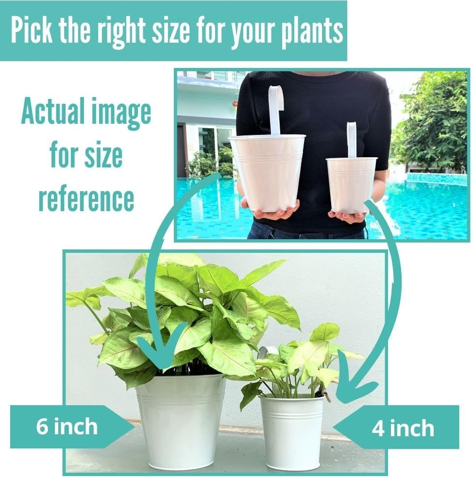 Lalagreen 6 Inch Hanging Planter Iron - 10 Pack, White Large Metal Flower Pot over Rail Balcony Railing Hanging Buckets for Plants Outdoor Fence Wall Herb Garden Succulent outside Deck Patio Porch image number 3