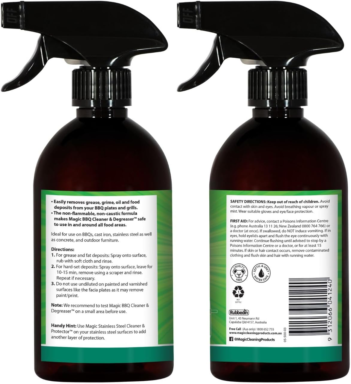2 X Magic BBQ Cleaner & Degreaser, Food Safe, Non-Caustic & Biodegradable BBQ Cleaner 500Ml