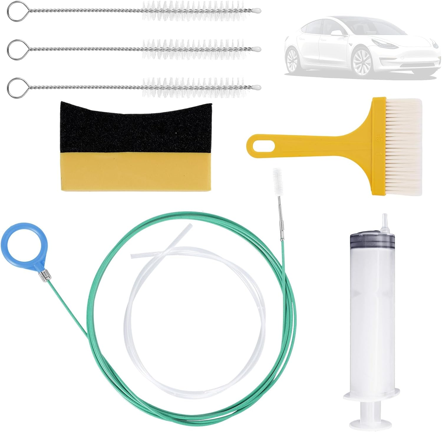 Auto Sunroof Drain Cleaning Tool, 118In Long Tube Cleaner Include Syringe, Syringe Hose, Cleaning Brush, Sponge, Brush, Use for Car Wiper Sunroof Trunk Drain Hole image number 3