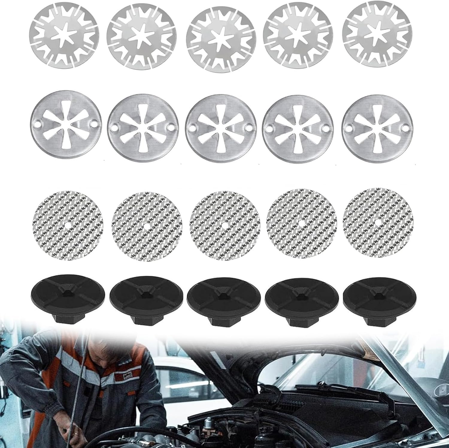 Heat Protection Plate Repair Kit for Car - 20-Piece Set with 52 Mm and 30 Mm Clamping Discs - Compatible with OE Number N90335004 - High-Quality Exhaust Repair Kit - Easy Assembly