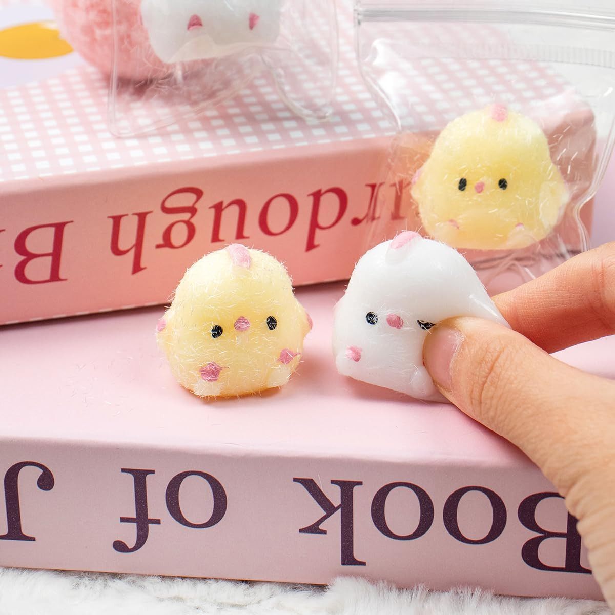 4Pcs Mini Taba Squishies Squichy Chick Toy Party Favors for Kids, Fufu Squishy Fidget Toys Small Chick White/Yellow Squeeze Toy for Stress Relief Suitable for Adults Kids image number 2
