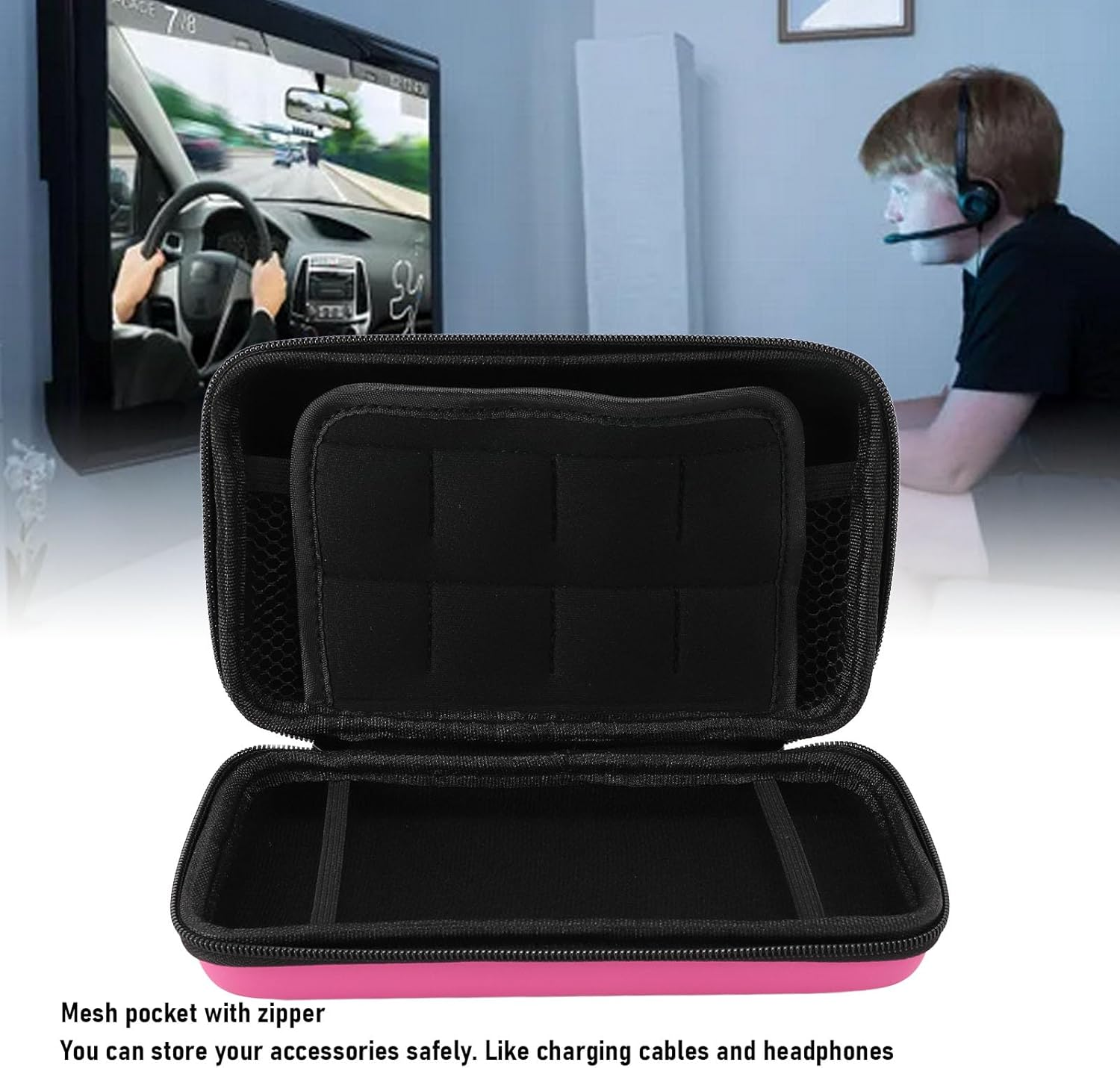 Carrying Case for New 3DS, 3DS XL, 2DS XL Console & Accessories, Protective Hard Shell Travel Case, with Game Slot and Inner Pocket (Pink) image number 4