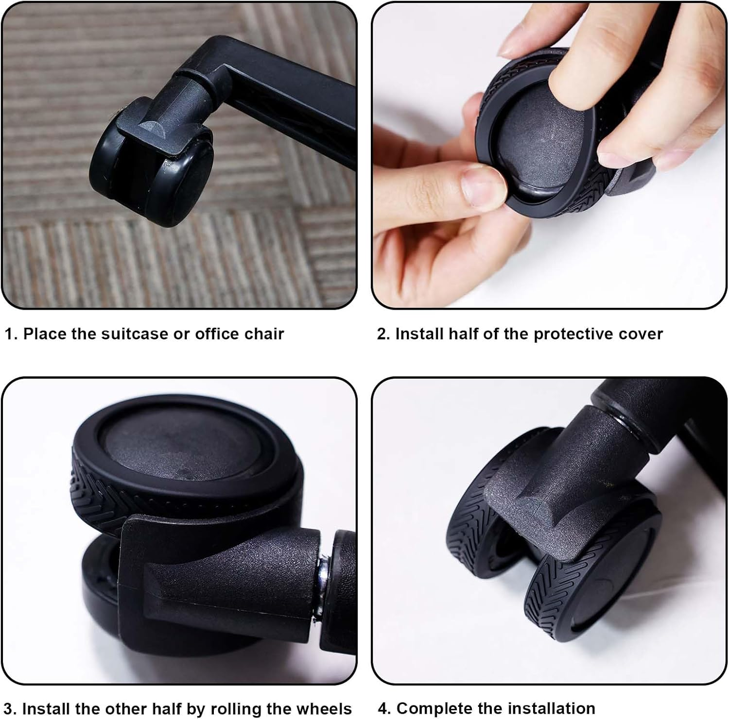 NQEUEPN 8Pcs Luggage Wheel Covers, Silicone Luggage Wheel Protector Spinner Suitcase Wheel Covers Black Anti-Noise Anti-Wear Luggage Caster Accessories for Most 8 Caster Suitcase, Black, S image number 2