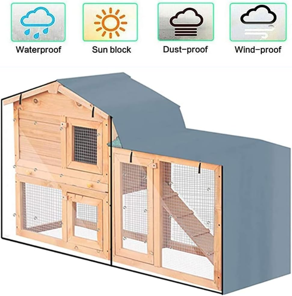 Bunny Hutch Cover COOSOO Triangular Dust-Proof Rabbit Cage Cover 420D Oxford Waterproof Dust Proof Pet Cage Cover with Zippers Poultry Cage Accessory Rabbit Cage Cover for Backyard Garden Winter (147&times;52&times;86Cm, Gray) image number 6