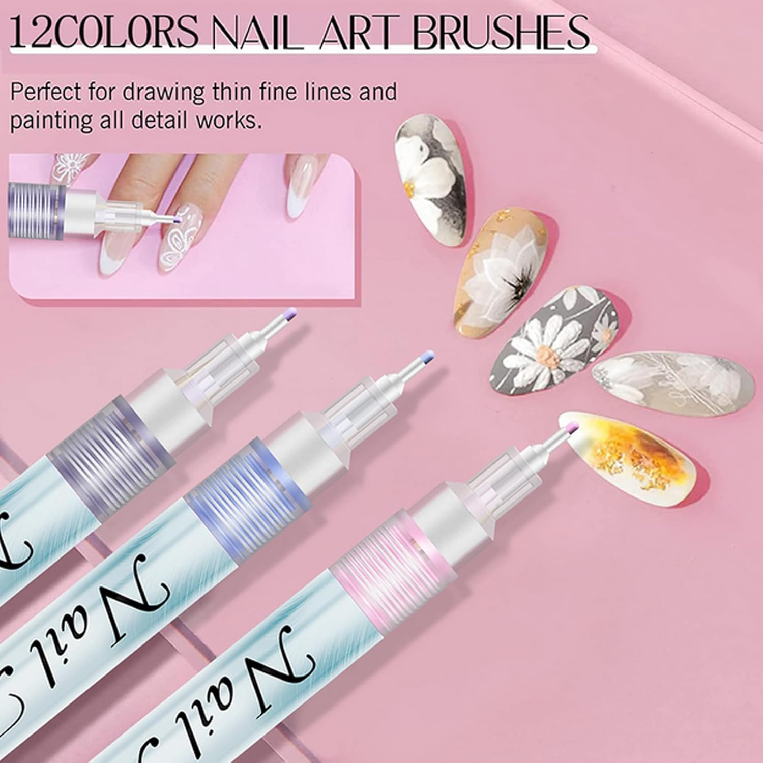 Nail Pens - 12-Color Quick-Drying, Drawing Markers, Acrylic Nail Design Pen Set, Nails Art Kit for Adults Women Girls Teens Beginners Home Salon Sketching Lining image number 6