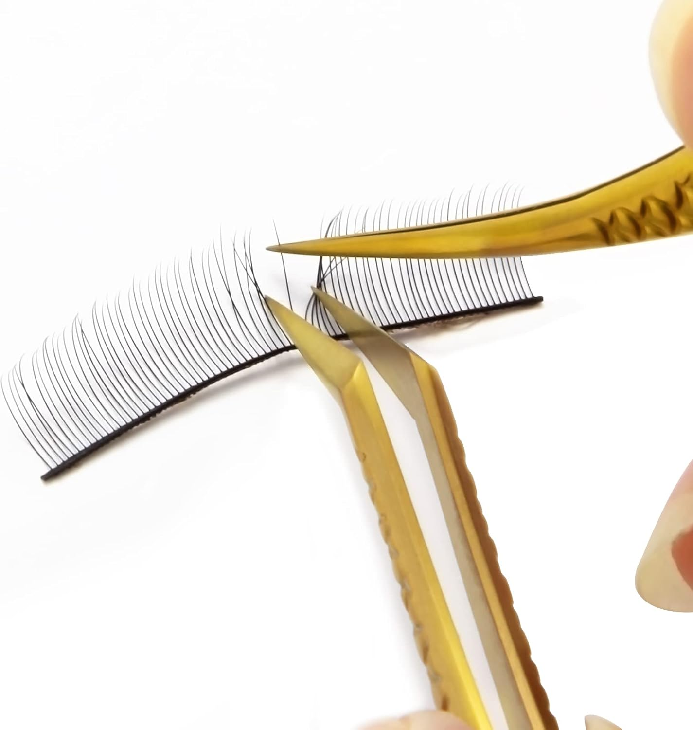 FEITA Diamond Grip Eyelash Extensions Tweezer Lash Precision Tweezers, Japanese Steel Dolphin-Shaped Tip, False Lashes Application Tools, Gold 1Pc image number 2