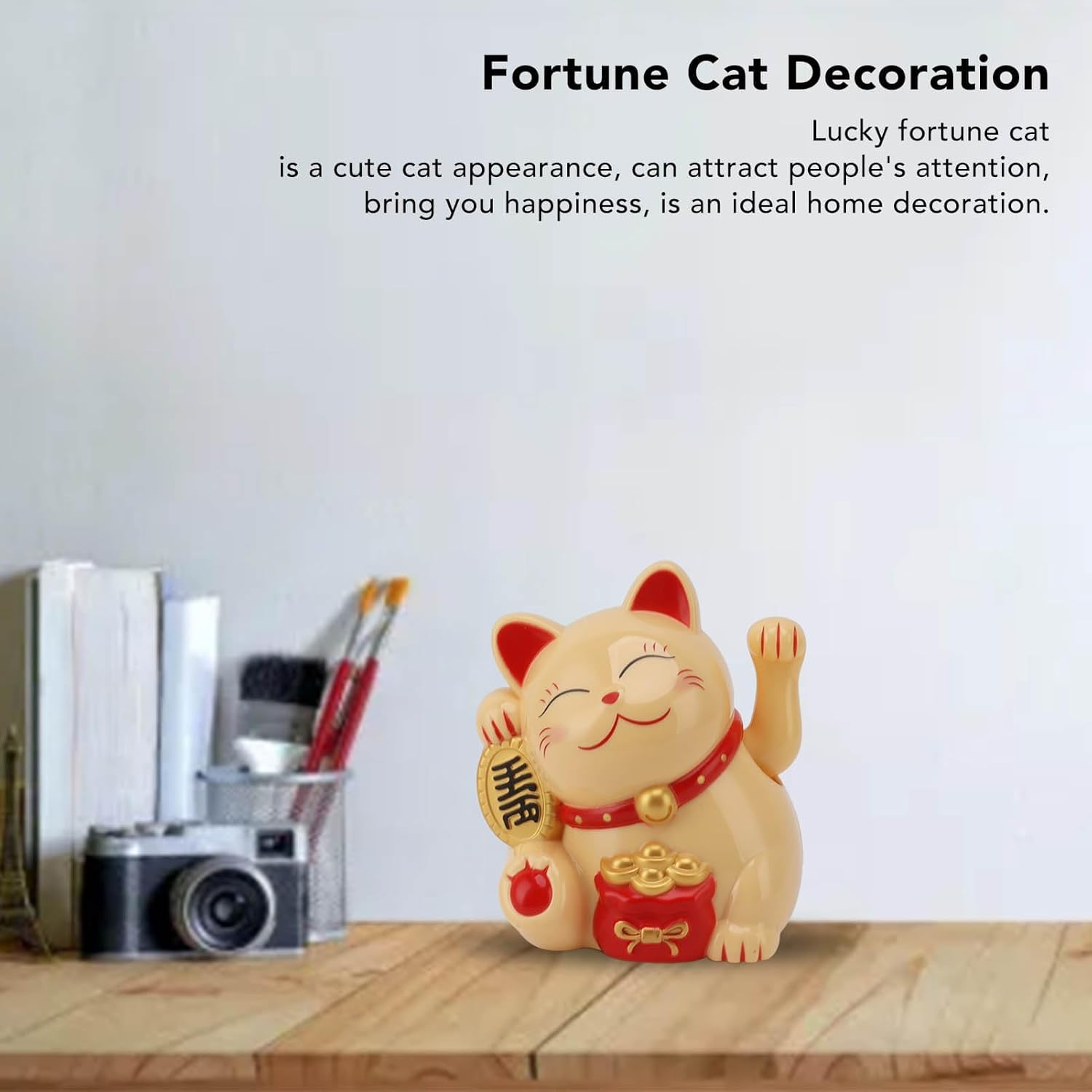 Bewinner Waving Lucky Cat, Solar Powered Cute Waving Cat Good Luck Wealth Welcoming Cats Home Display Car Decor Feng Shui Decoration (Yellow) image number 6