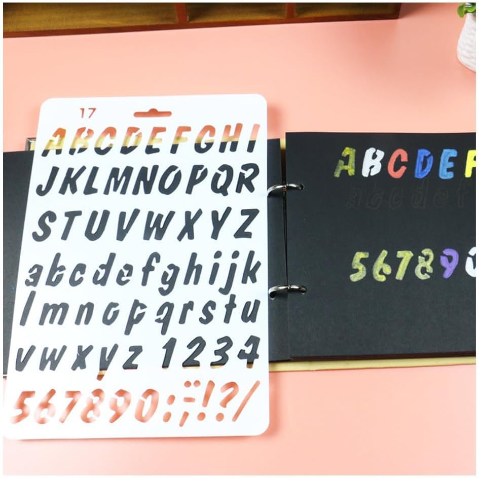 4 Pcs Alphabet Letter Number Drawing Painting Stencils,Stencil Planner for Scrapbook Painting Craft Projects image number 3