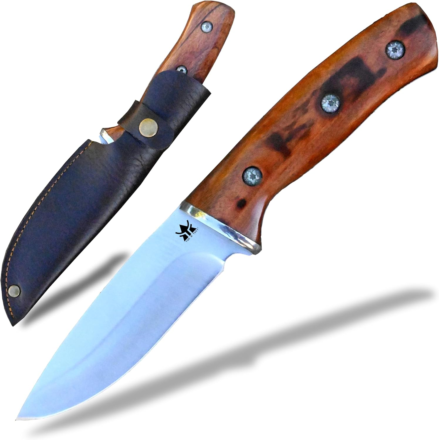 Bushcraft Carbon Steel Fixed Blade Knife with Leather Sheath - Outdoor Full Tang Camping Knife image number 3