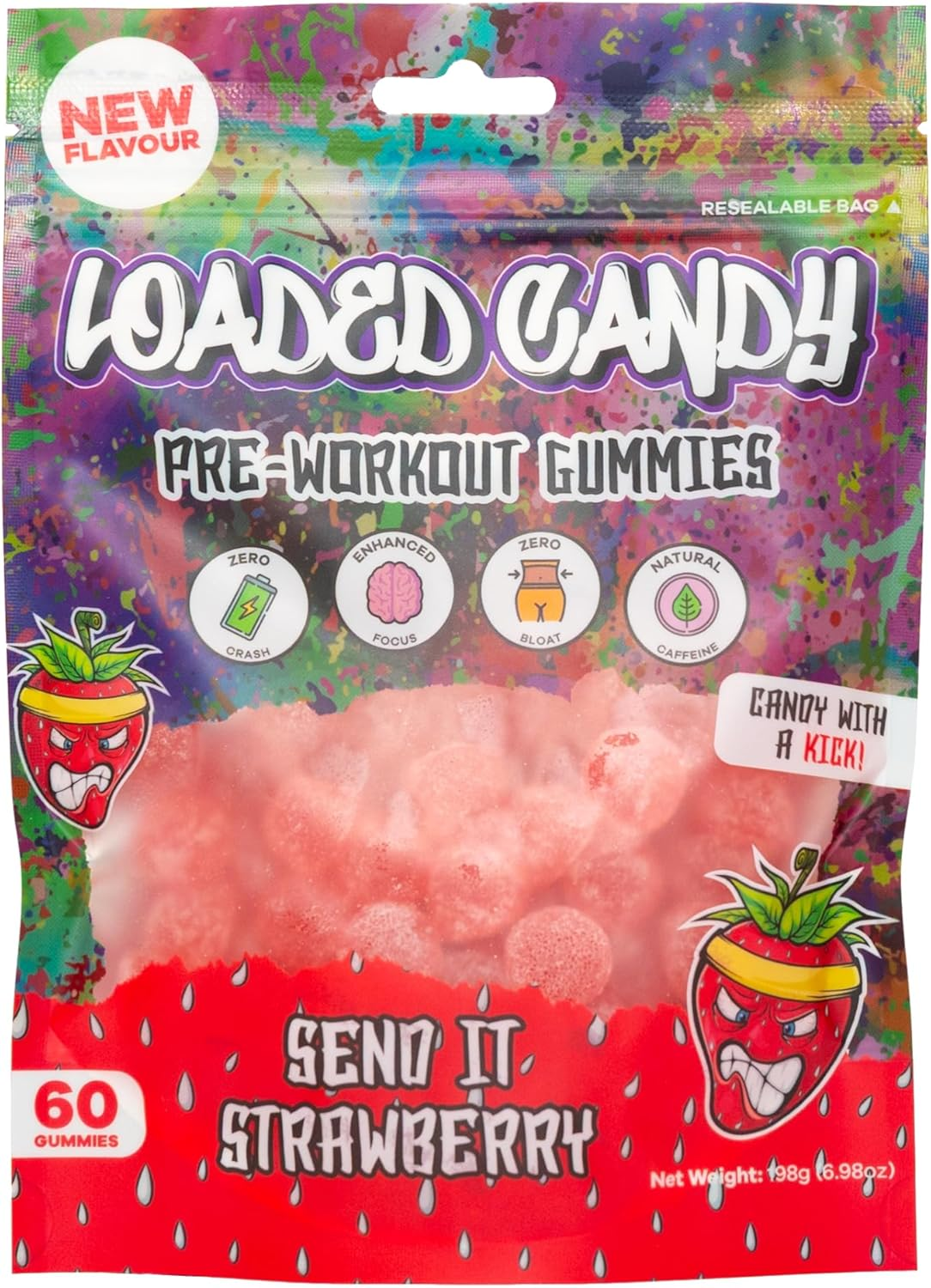 Send It Strawberry Pre-Workout Gummy, Low Calories & Sugar Free, Zero Crash, Zero Bloating & Natural Caffeine, Gluten Free, Vegan, Halal, Kosher image number 3