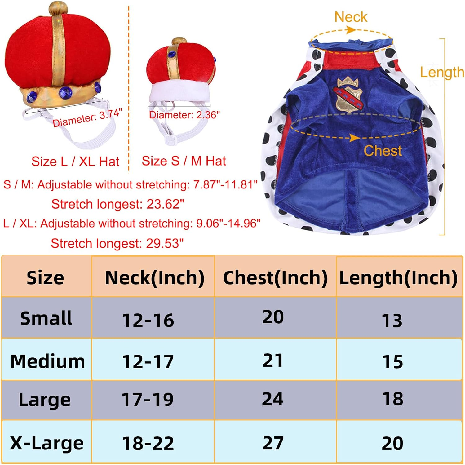 Dog King Costume - Halloween Prince Dog Costume, Pet King Cloak Costumes Includes Ruby Crown Hat & Cape for Small Medium Dogs Pets, Puppy Royal Cosplay Outfit for Halloween Christmas Party, X-Large image number 1