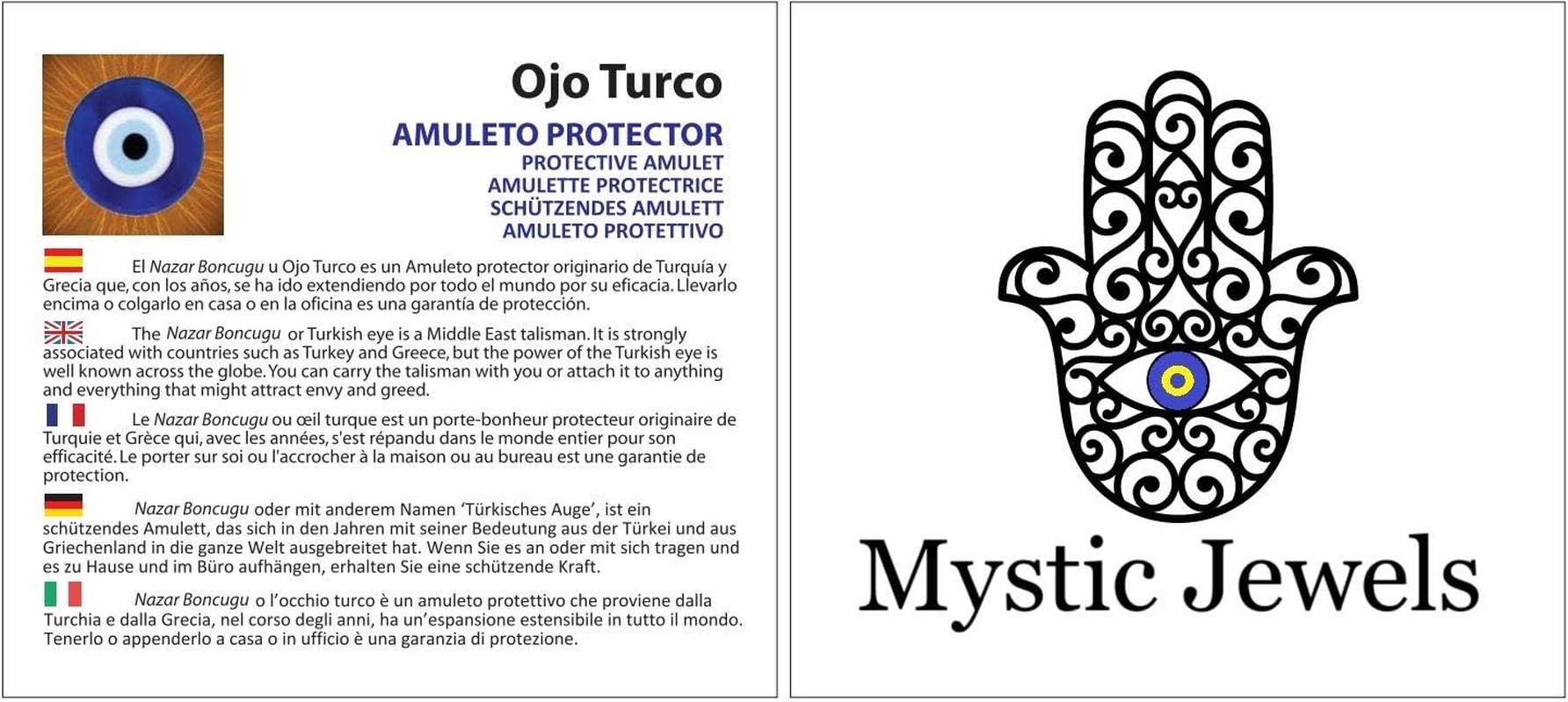 MYSTIC JEWELS Hand Hamsa in Wood with Turkish Eye for Good Luck and Energy at Home (Color 8) image number 3