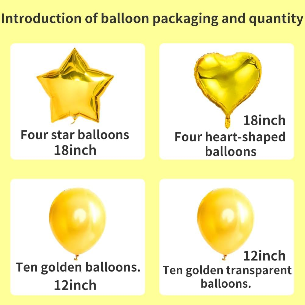 ATDORO 28Pcs Balloon Happy Birthday Party Decorations for Women, Confetti Balloons Star Heart Foil Balloons Wedding Decorations, Helium Ballons Girl Boy Baby Shower (Gold) image number 5