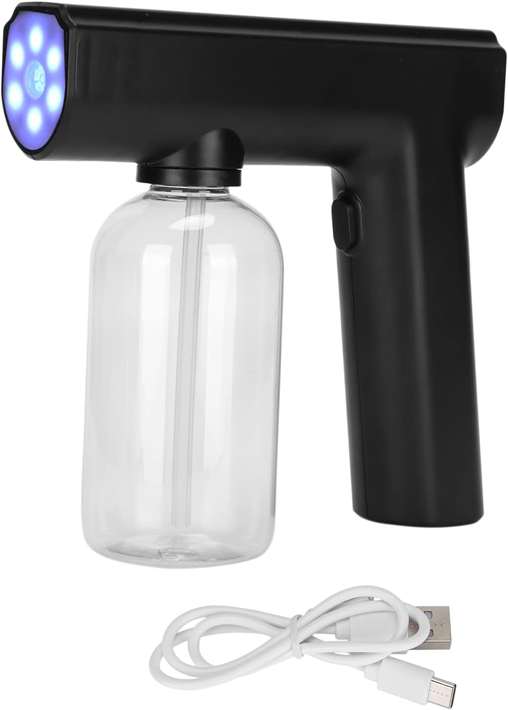 Nano Atomizer, 300ML Rechargeable Handheld Cordless Fogger Machine Electric Mist Steam Gun Portable Electrostatic Sprayer with Blue Light, 1500Mah Battery for Home Office School Garden(Black) image number 5