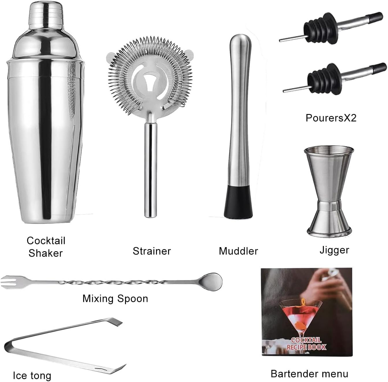 Cocktail Shaker Set Bartender Kit, Bar Tools Set with Martini Shaker (750Ml), Muddler, Strainer, Jigger, Spoon & Recipe Book, Bartending Kit Drink Mixers for Home Bar, Parties and Gifts (9 Pcs) image number 5