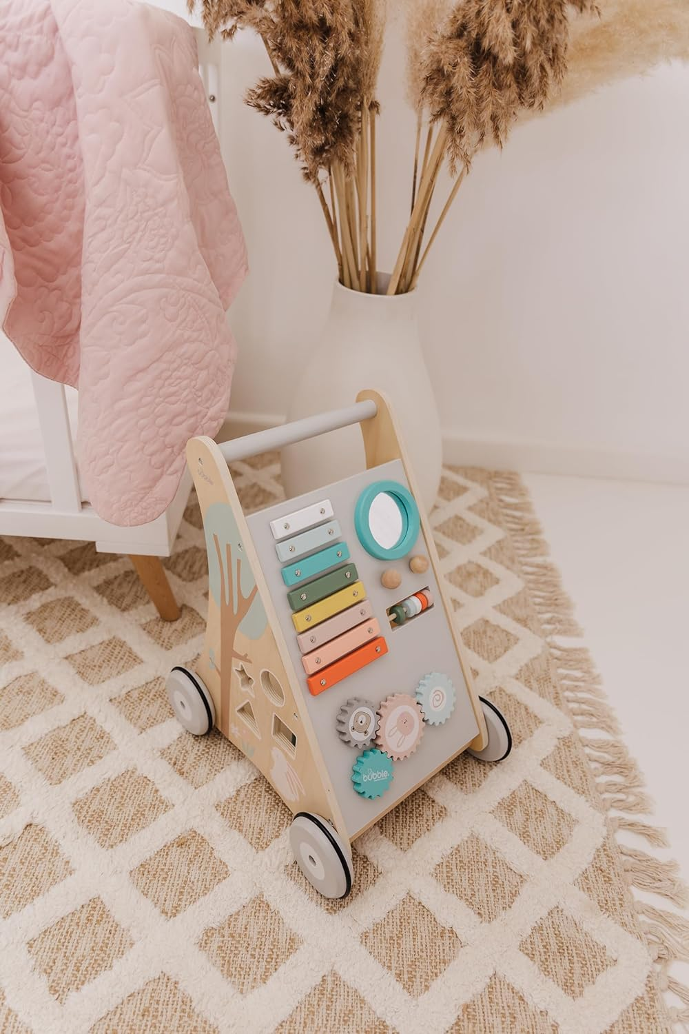 Wooden Baby Activity Walker for Toddlers 18+ Months - Push Walker with Shape Sorter, Bead Maze & Gears - Montessori Educational Toy for First Steps & Motor Skill Development image number 4