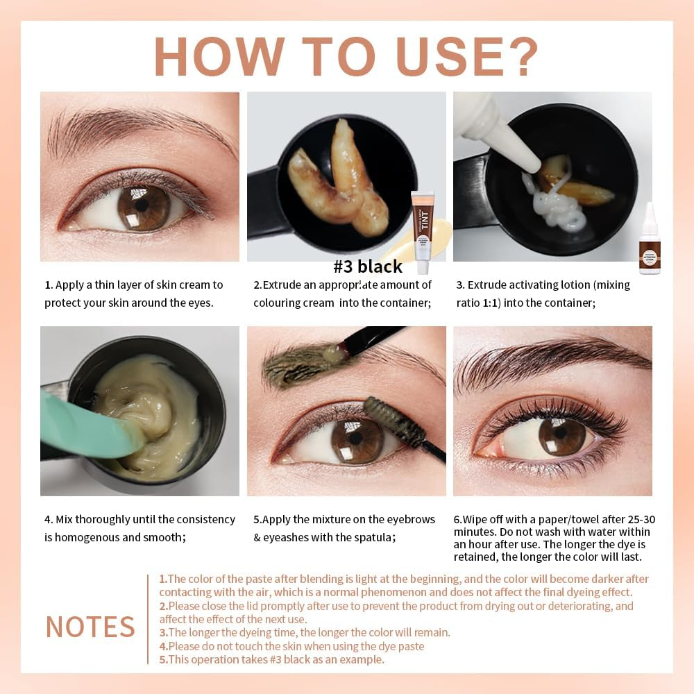 2-In-1 Eyebrow Lamination Kit Brow Lash Lift Kit and Eyebrow Tint Waterproof Semi Permanent Color with Natural Looking Lift Salon Quality Results at Home, 4-6 Week Lasting Effect (Black, #3) - Black image number 2