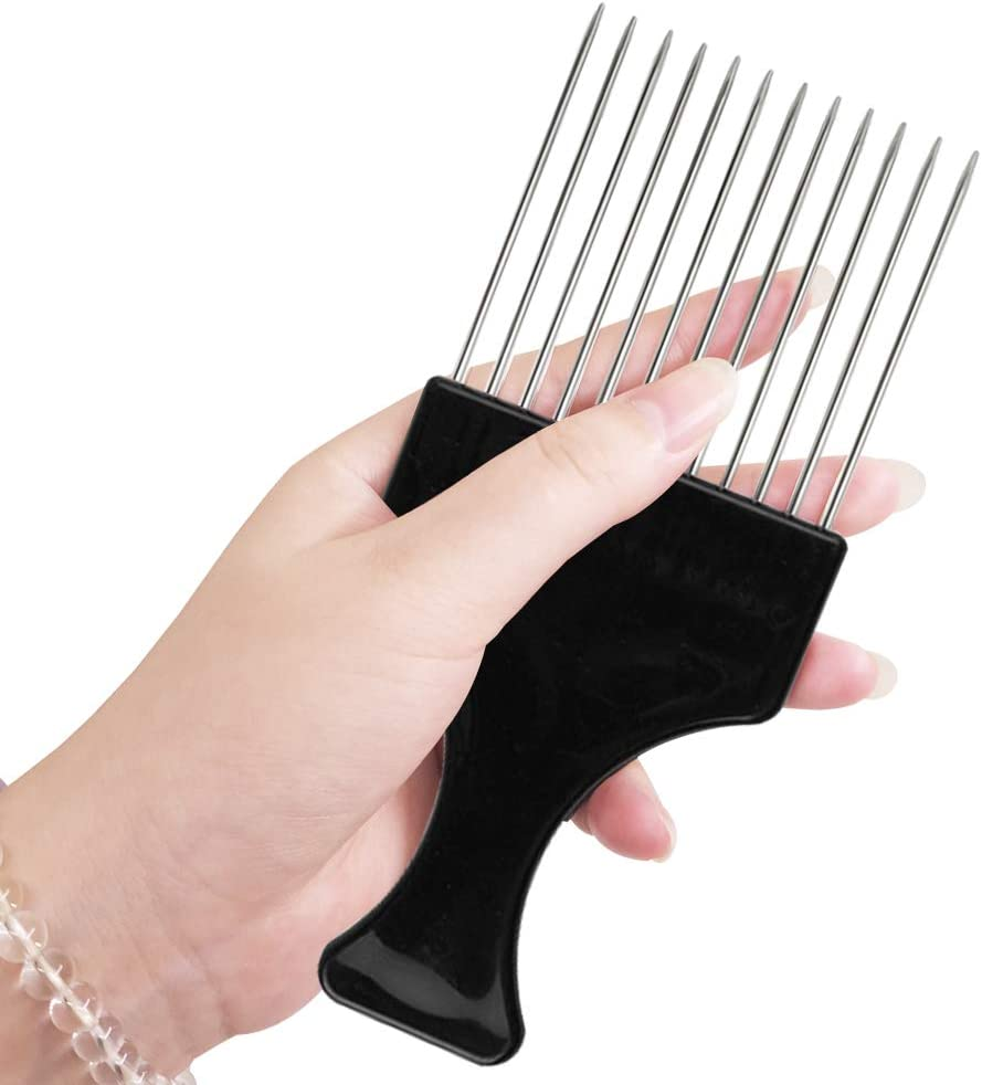 6 Packs Afro Comb Metal Pick Comb, Sourceton Afro Braid Pick Hairdressing Detangle Wig Braid Hair Styling Comb Styling Tool- Black image number 1