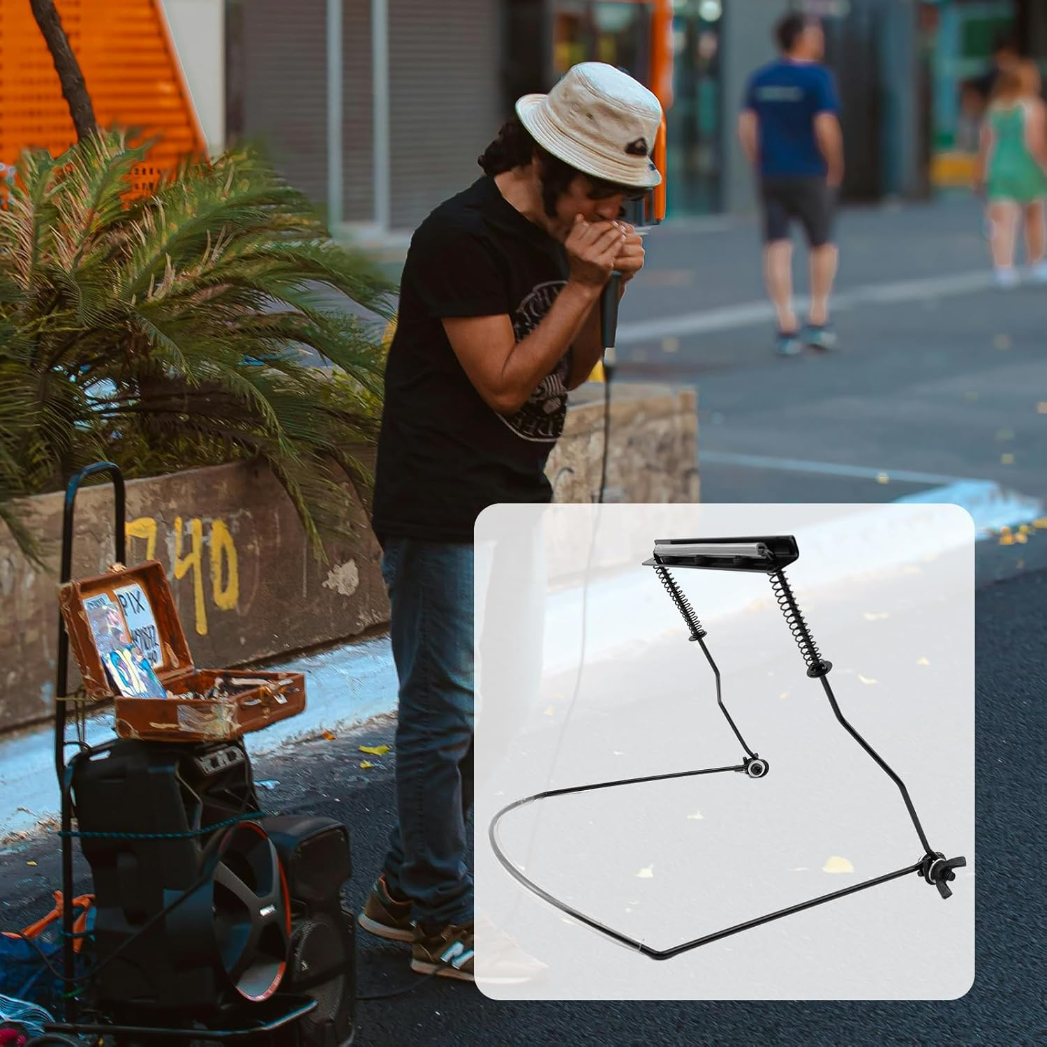 Geesatis Harmonica Holder 10 Hole Harmonica Neck Stand Bracket Metal Adjustable Harmonica Neck Holder Stand, 1 Pcs image number 2