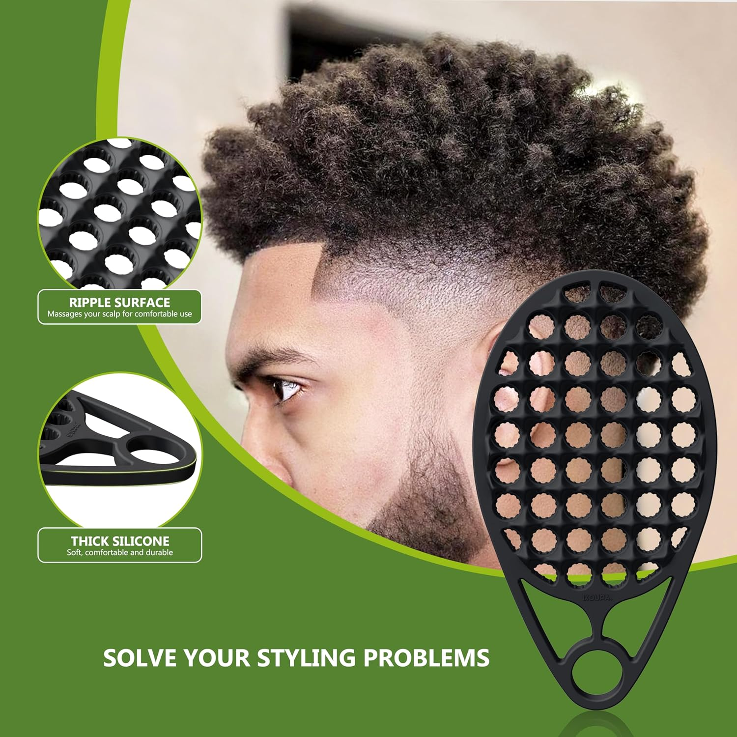 KOUPA Magic Silicone Curly Hair Brush, One Piece Twist Curl Comb for Afro Curls, Washable Hair Tool for Men Women, Black, 1 Piece image number 5