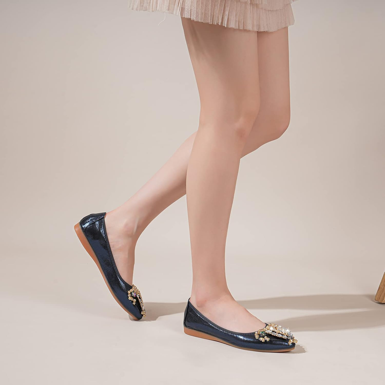 Women'S Ballet Flat Shoes - Cute Rhinestones Bow Wedding Flats Slip on Flats for Women Comfortable image number 3