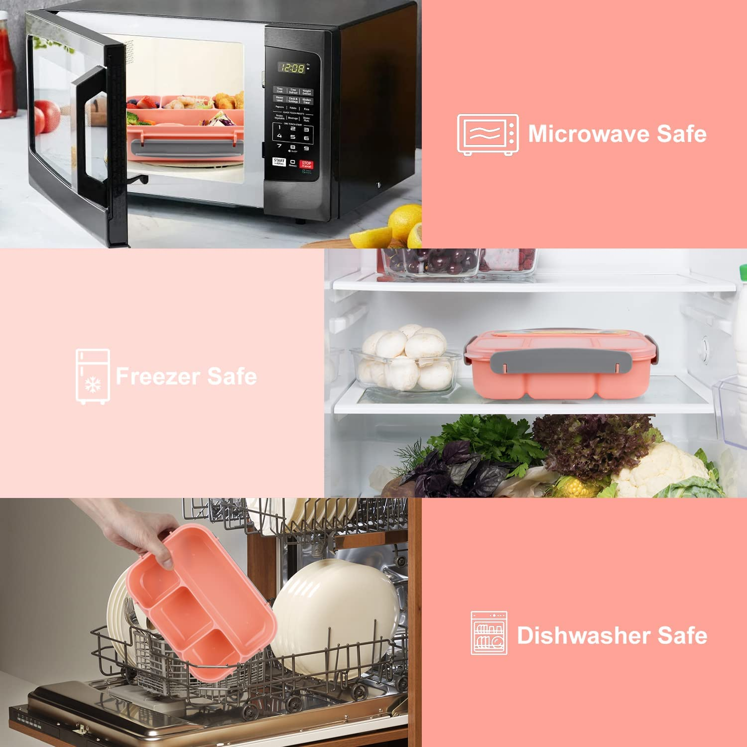 Mamix Bento Lunch Box Adult Lunch Box, Lunch Box Kids, Food Containers for Adults/Kids/Students, 1300ML-4 Compartment Bento Lunch Box (Pink) - Bright Blue image number 6