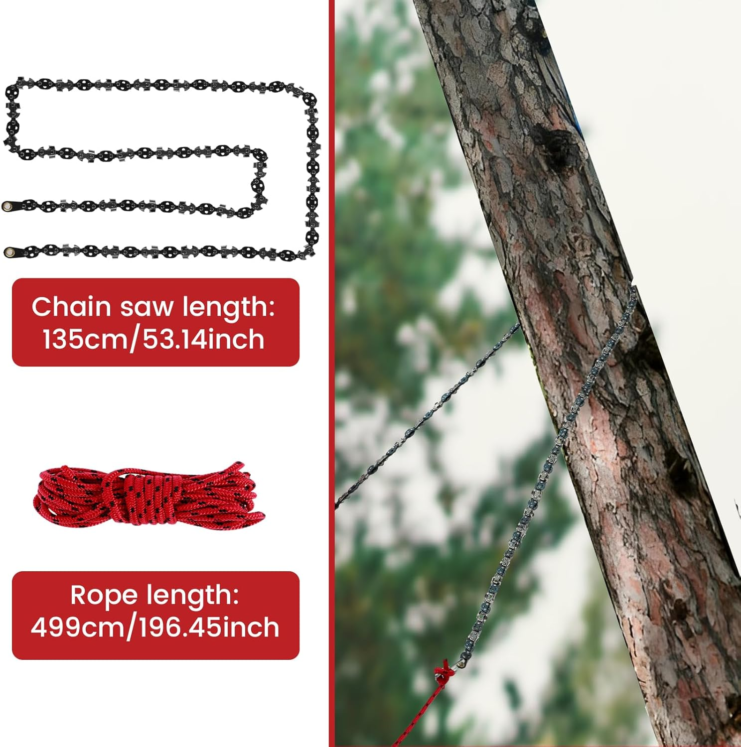 53 Inch High Reach Tree Limb Hand Rope Chain Saw, Tree Limb Rope Saw 68 Teeth High Limb Hand Rope Chainsaw Folding Limb Cutter Rope Saw with 2 Ropes 2 Hand Wrist Strap for Tree Limb Trimming (A) image number 2