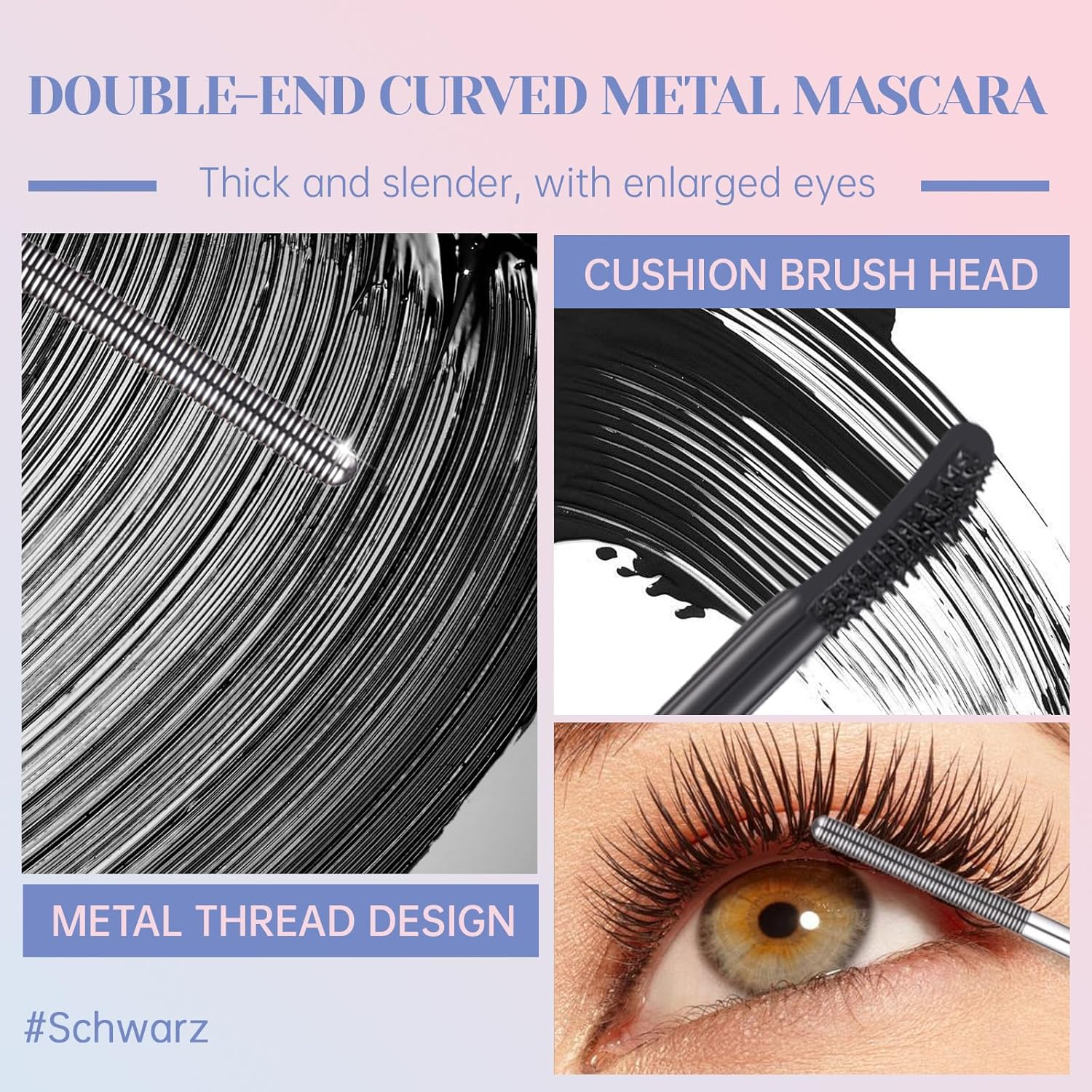 DAGEDA Double-End Metal Mascara, Iron Wand Mascara Waterproof, 3D Curling Eyelash Mascaras Brushless Brush Washable, Smudge Proof, Non-Clumping, Long Eyelashes Iron Eye Makeup, Black - Black image number 5