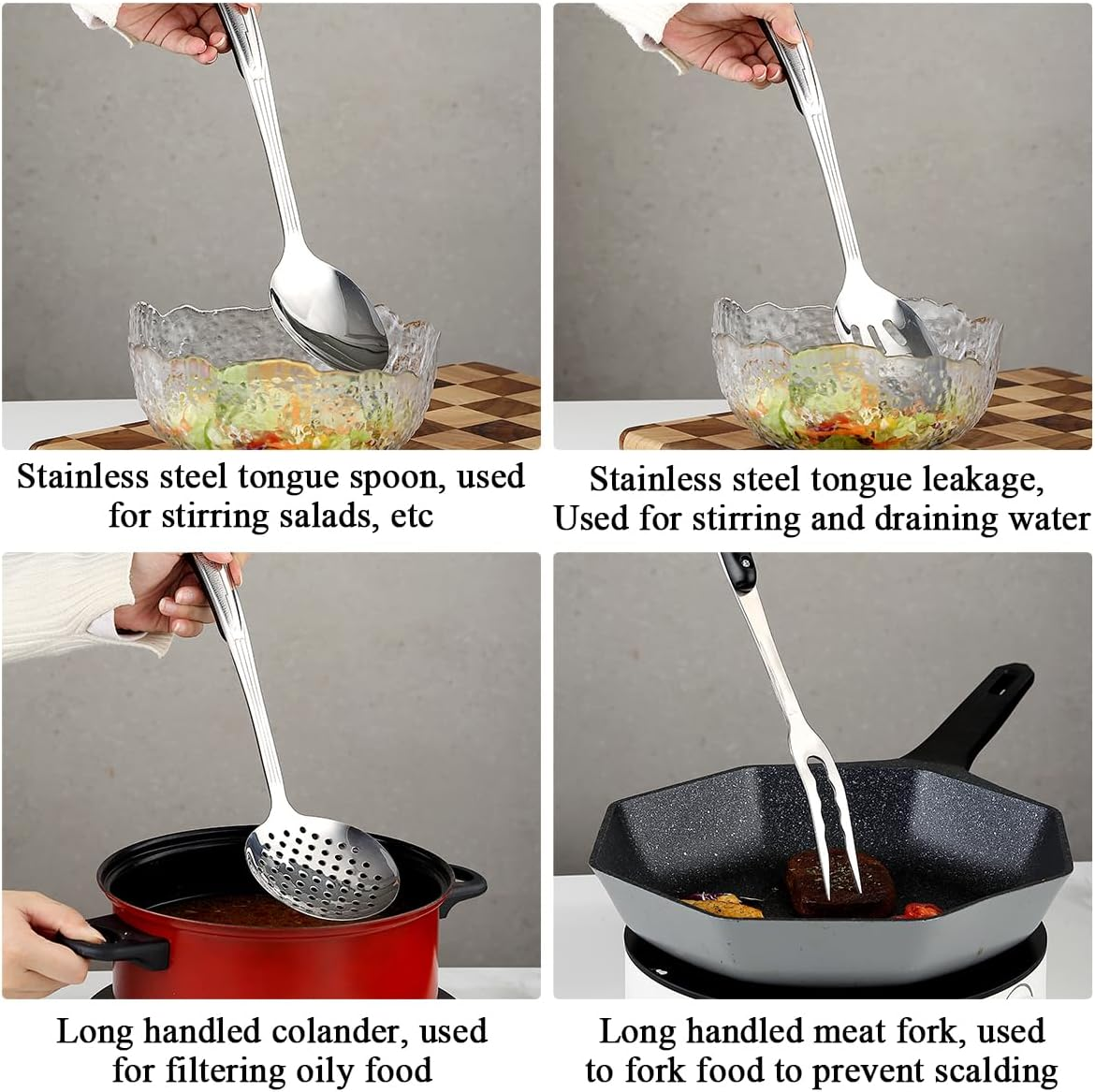 Berglander Stainless Steel Kitchen Utensils Set 6 Pcs, Cooking Utensil Sets, Kitchen Gadgets Essentials Include Metal Spatula Set, Skimmer, Ladle, Serving Spoon, Slotted Spoon, Carving Fork image number 2