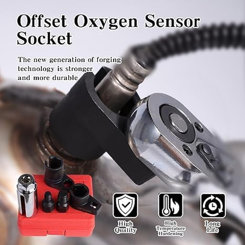 5 PCS Automotive Tool Oxygen Sensor Socket Set Wrench Remover Tool and Thread Chaser Set, Car Accessories O2 Oxygen Sensor Socket Set for Removing and Install Oxygen Sensors image number 3