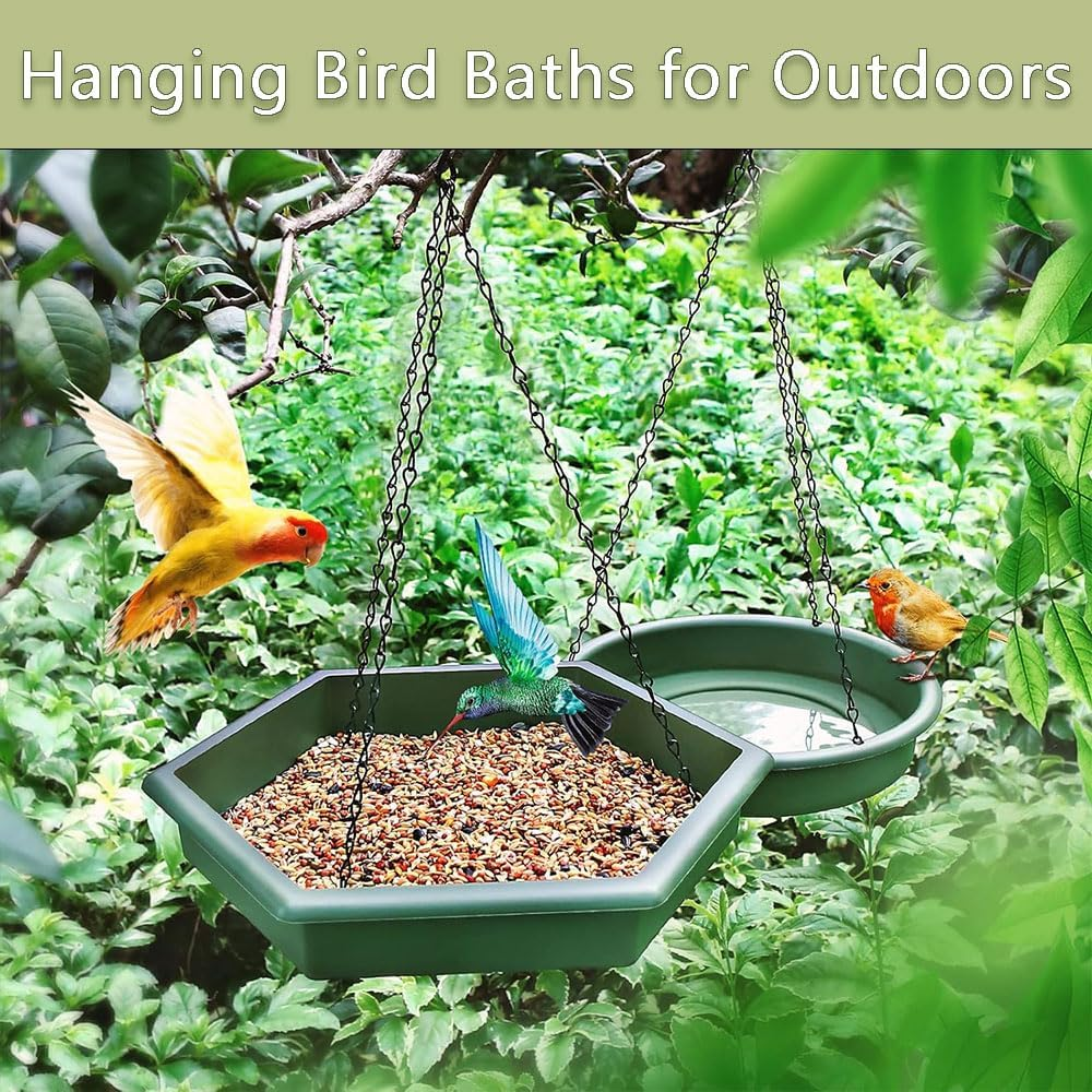 2-In-1 Hanging Bird Feeder & Bath | 12" Squirrel-Proof Tray with Drain Holes | Weatherproof PP for Outdoor Garden Decor,Hanging Bird Bath、Bird Feeder Tray image number 2